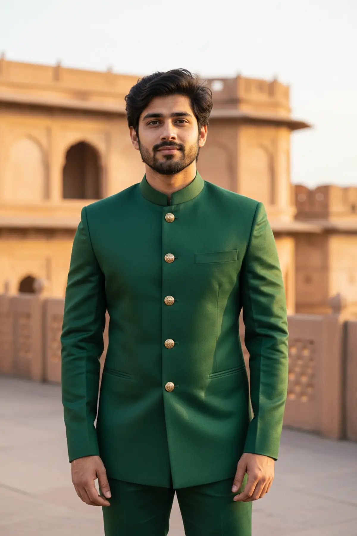 Emerald Bandhgala Fort Terrace Portrait AI photo by pixkoz.picks