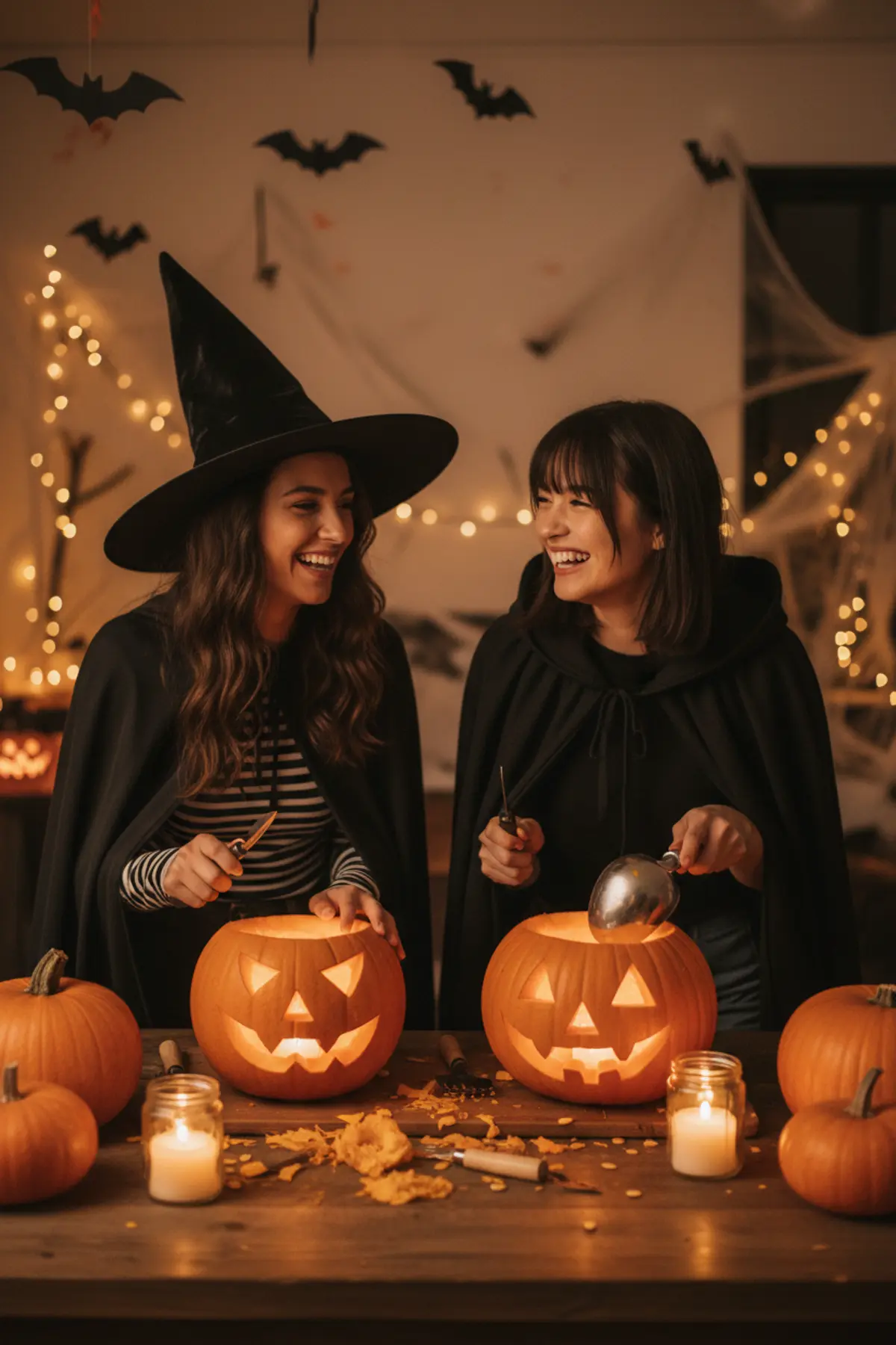 Halloween Pumpkin Carving Friends AI photo by pixkoz.picks