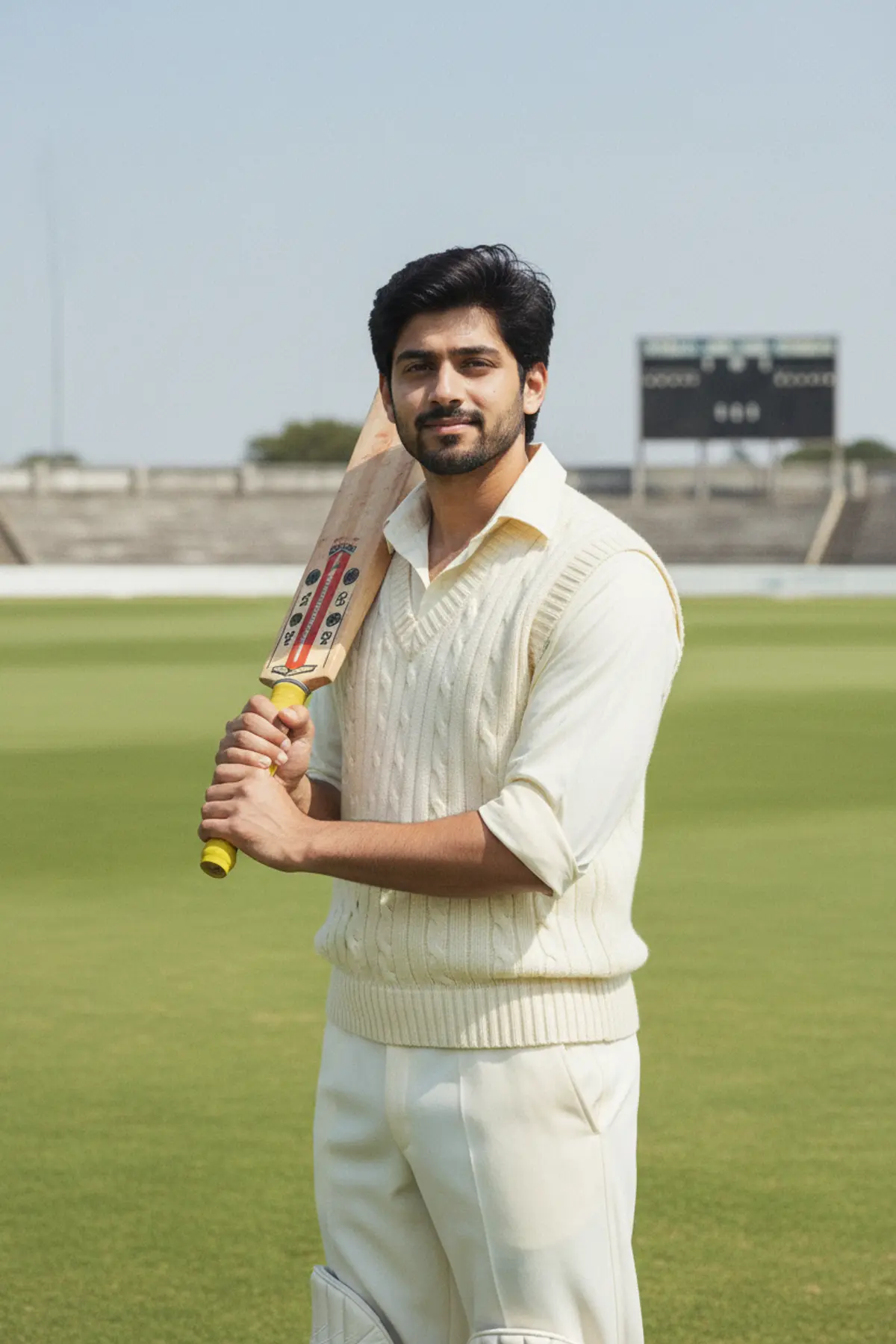 1980s Cricket Whites Portrait AI photo by pixkoz.picks