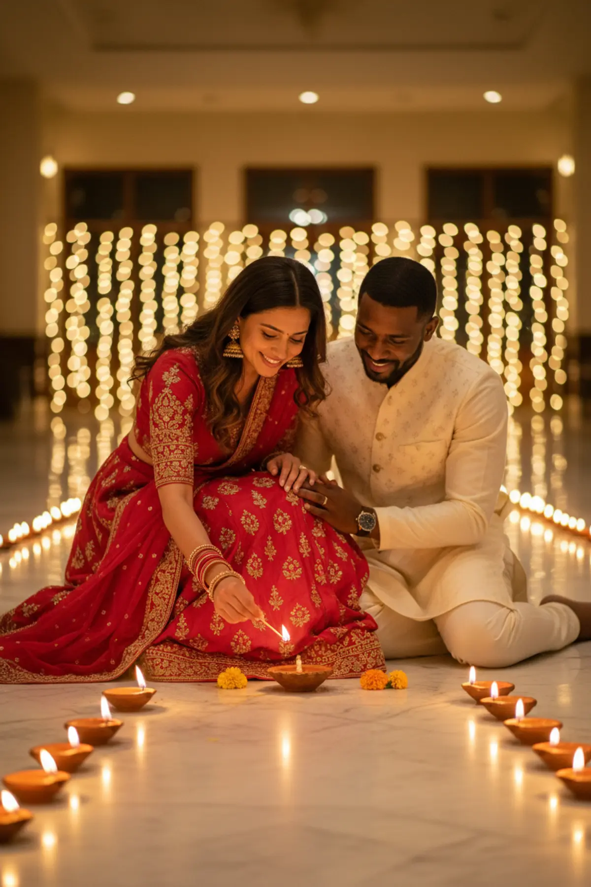 Diwali Couple Diya Lighting Portrait: AI-generated from the original photo