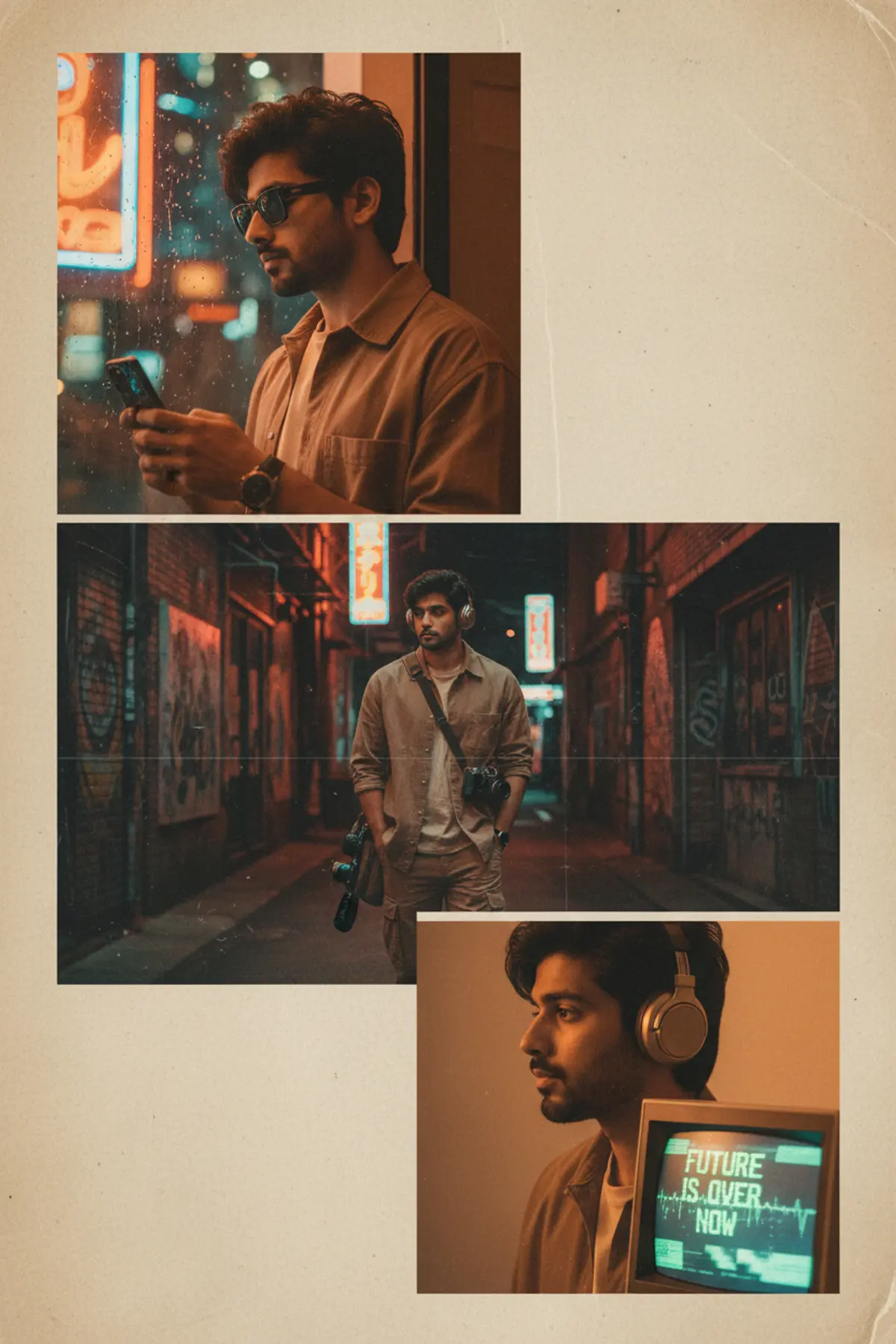 Urban Analog Triptych: AI-generated from the original photo